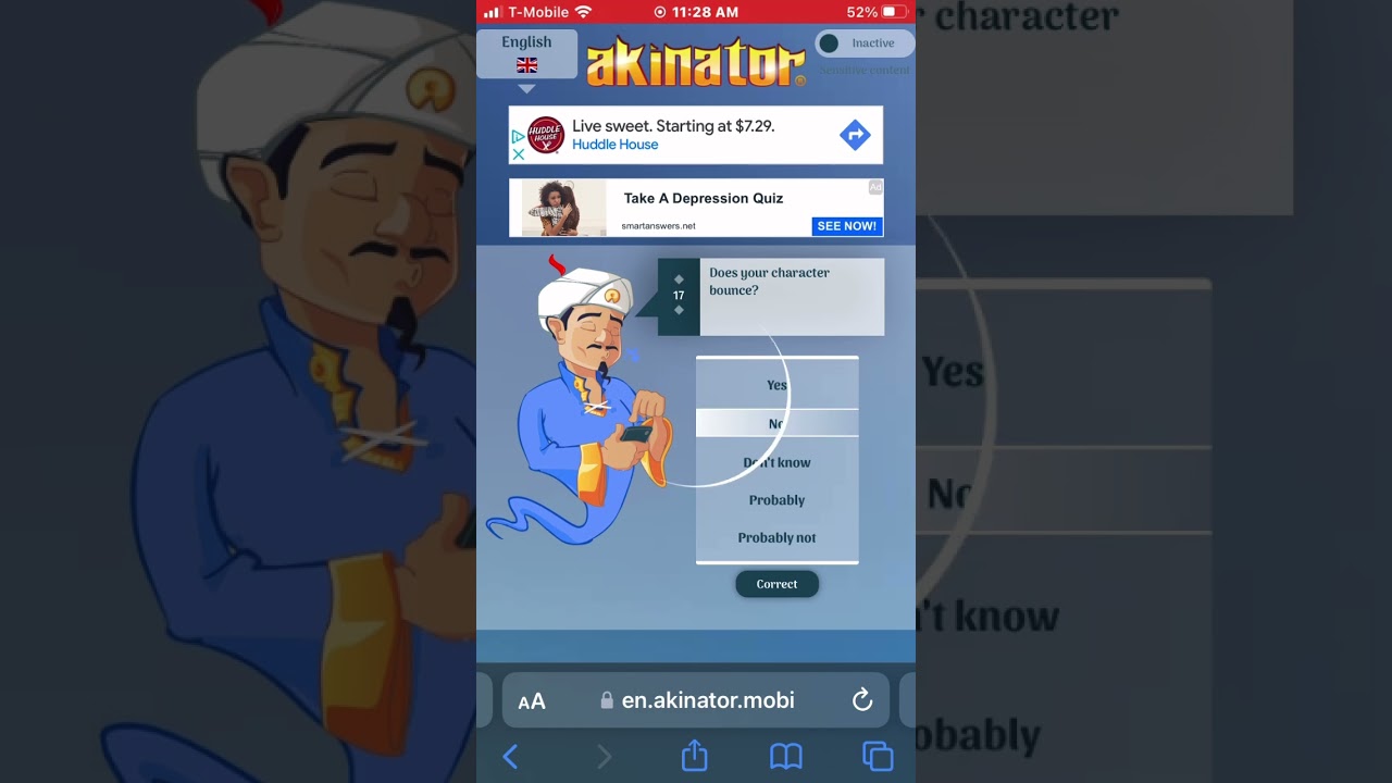 Seeing if Akinator can guess himself