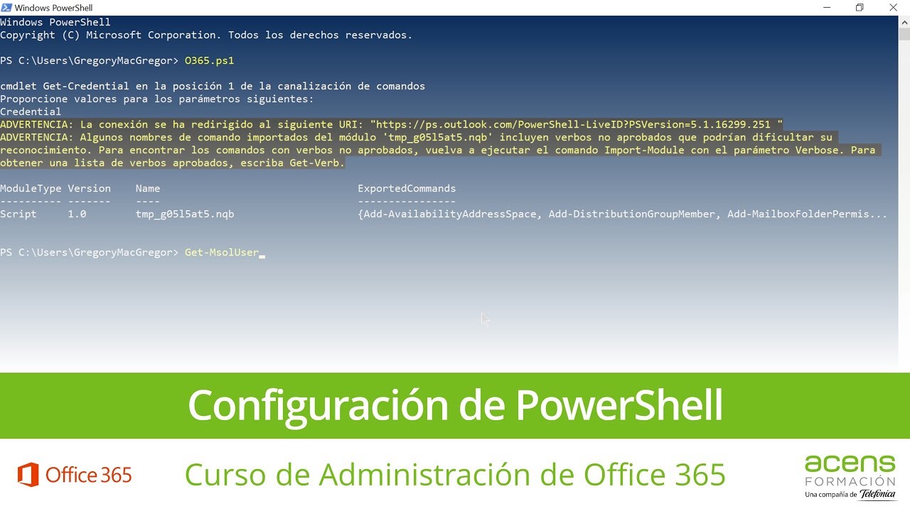 Configuración de PowerShell - Curso de Administración de Office 365 de  acens (4/8) - YouTube