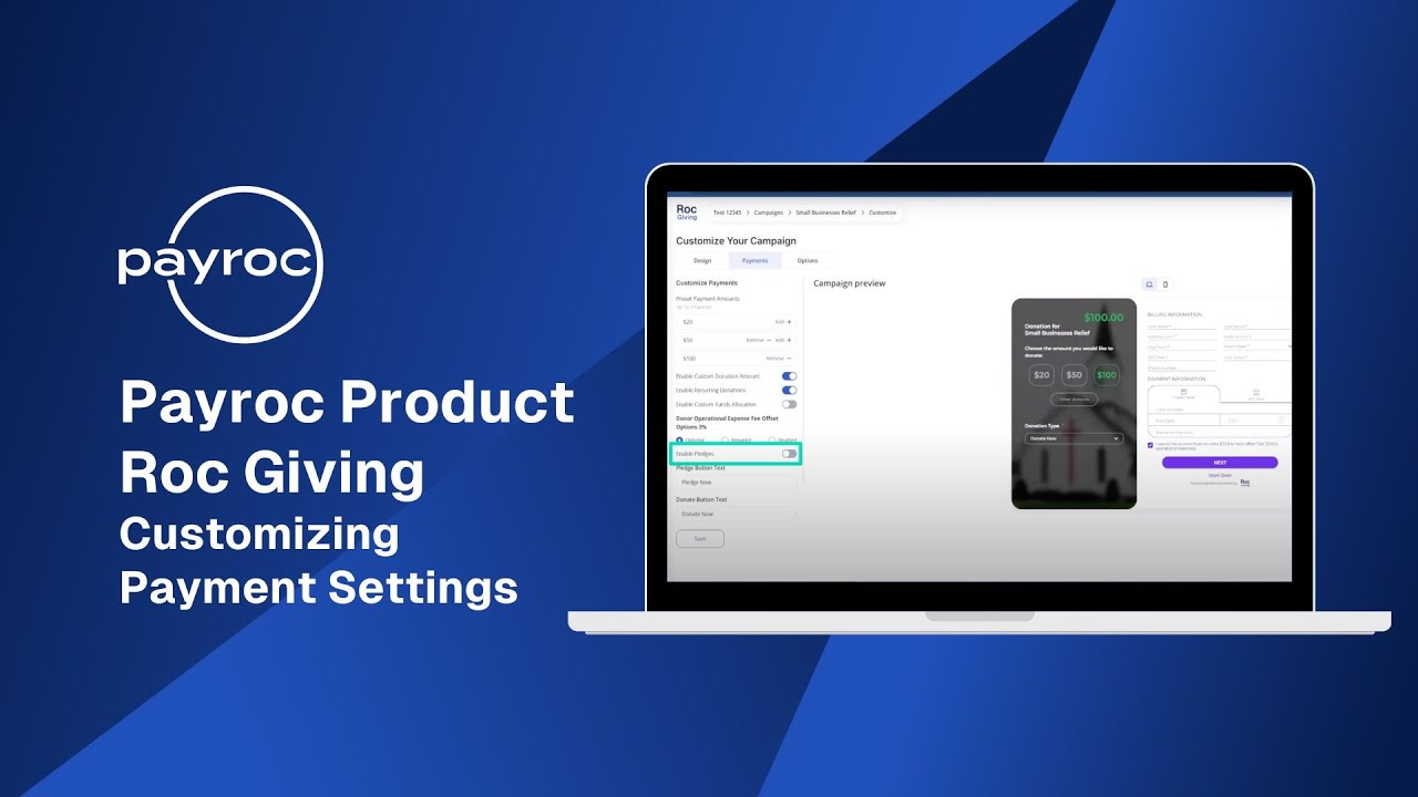 Payroc Product | Roc Giving | Customizing Payment Settings - YouTube