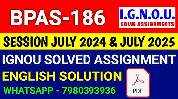 BPAS 186 solved assignment 2024-25 | BPAS 186 solved assignment 2025 | Ignou BPAS 186 in English