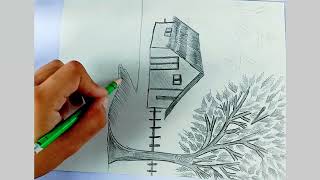 Brillient Nature Painting With Pencil Shading Process