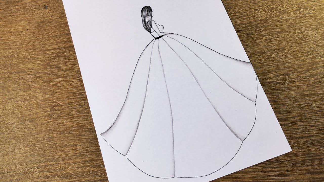 wedding dress, sketch, vector | Barbie dress pattern, Easy drawing images,  Easy drawings