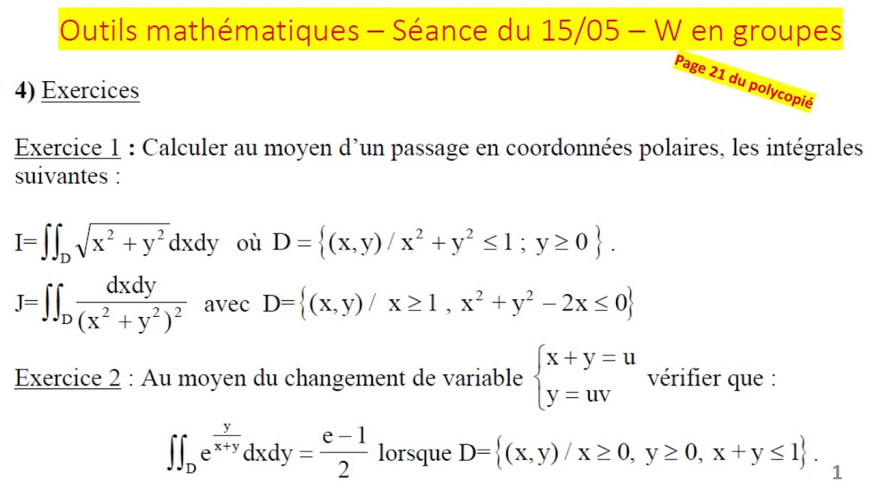 Cours/TD d'outils Maths 2ème année Intégrales doubles N°7