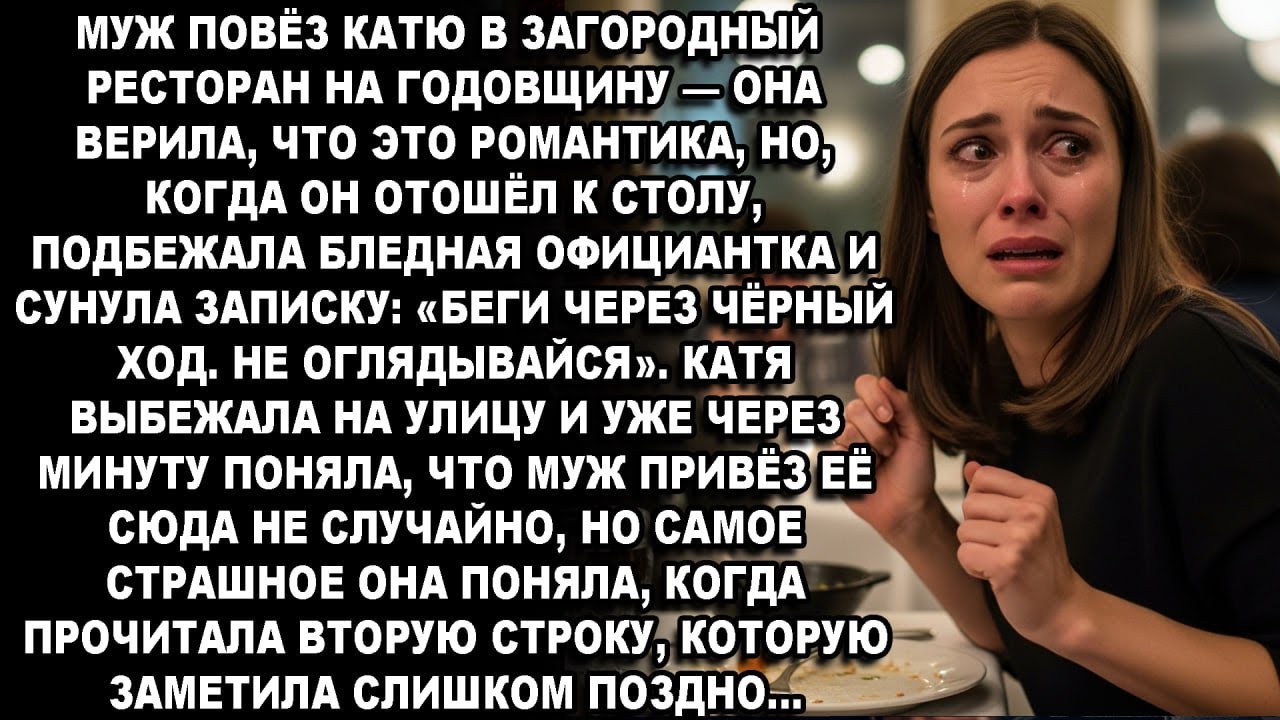 МУЖ ПОВЁЗ ЕЁ В РЕСТОРАН НА ГОДОВЩИНУ, НО ТАЙНАЯ ЗАПИСКА ОФИЦИАНТКИ СПАСЛА ЕЙ ЖИЗНЬ...