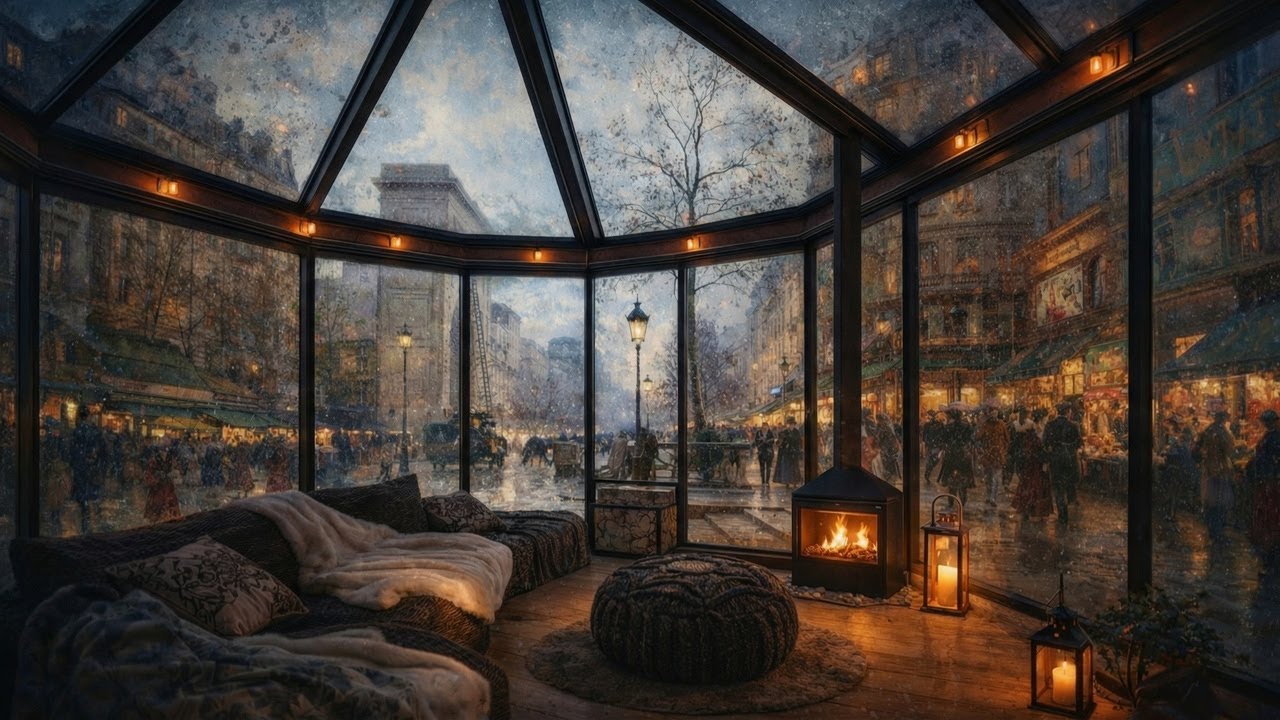 Rain on Glass Roof with Vintage Art View 🌧️ Greenhouse ASMR for Deep Sleeping