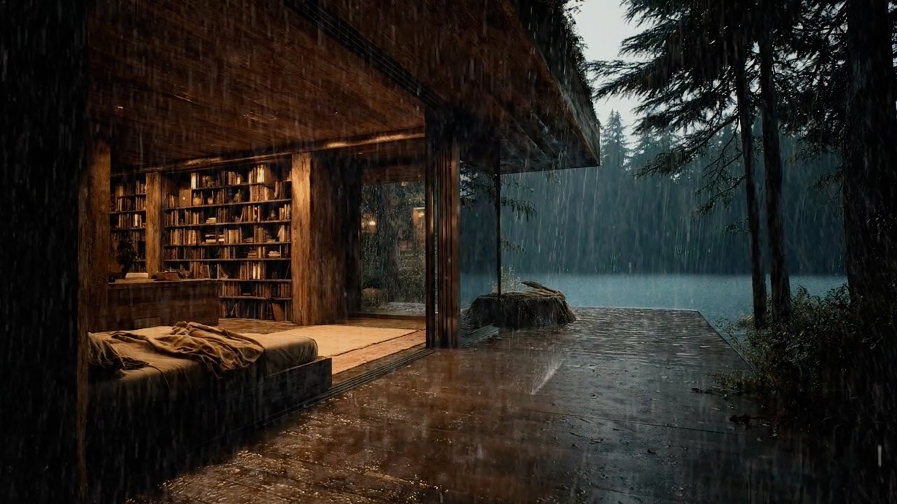 Лучший звук дождя для глубокого сна 😴| Дождь в уютной спальне в лесу🍂