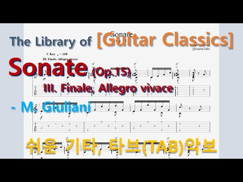 Sonate Op. 15 - III. Finale, Allegro vivace (오선+타브+운지(Staff+TAB+Fingering)) - M. Giuliani