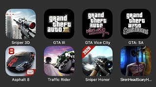 Sniper 3D, GTA III, GTA Vice City, GTA: SA, Asphalt 8, Traffic Rider, Sniper Honor, Siren Head... screenshot 4