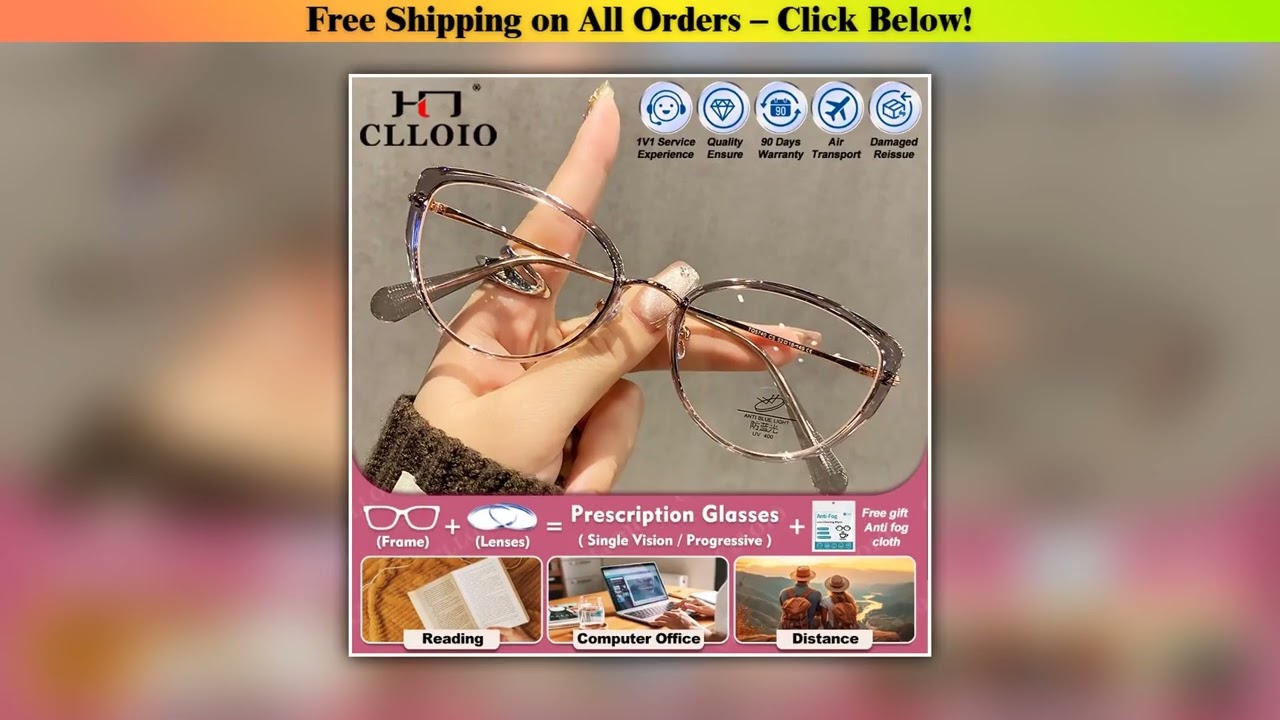 CLLOIO Women Simple Cat Eye Myopia Prescription Computer Glasses Blue Light Filter Progressive