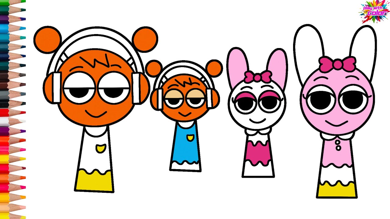 How to draw cute fun Oren Pinki and baby from Sprunki | Easy tutorial