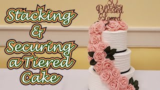 Stacking & Securing a Tiered Cake for Transport Tutorial | Three Tier 80th Birthday Cake!!