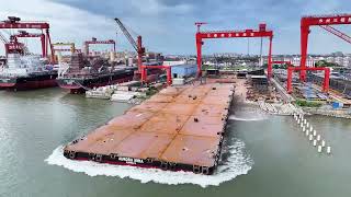 Colossal Deck Barge Hits the Water in a Heart-Stopping Launch!