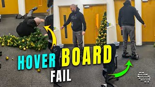 Guy Loses Balance on a Hover Board and Falls Grabbing a Christmas Tree