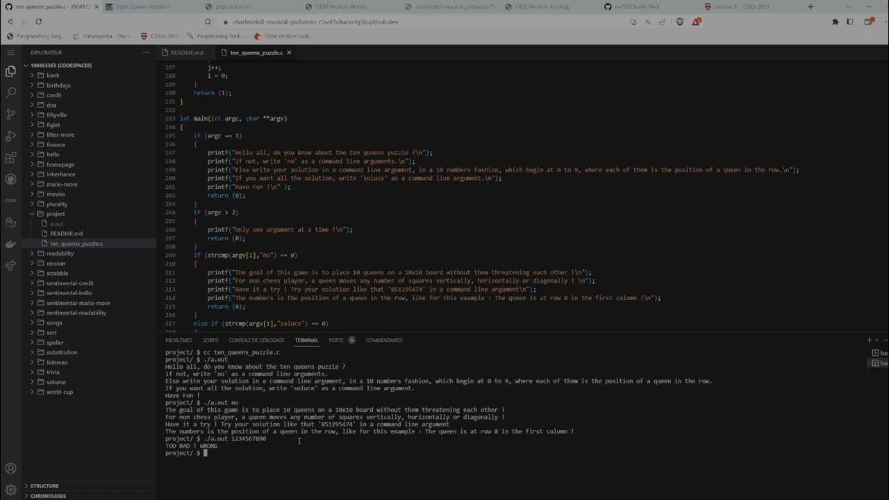 Harvard CS50 Final Project : Ten Queens Problems - YouTube