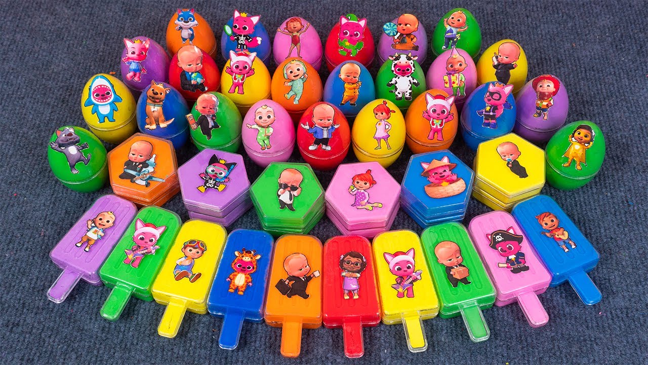 Satisfying Slime Glitter Eggs Mixing with Jeni, Hogi, and Bebefinn | Pinkfong CLAY ASMR