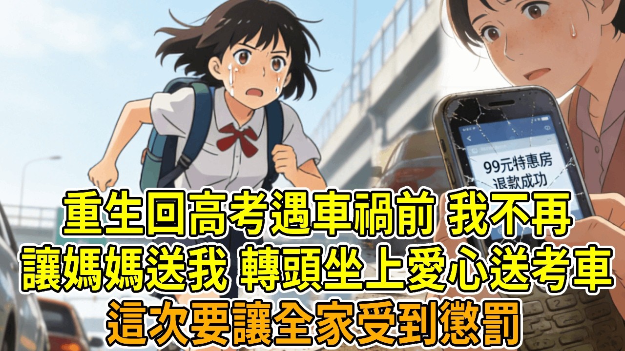 上一世，高考當天我遇車禍慘死。只因媽媽嫌酒店貴，偷偷退掉我自費訂的99元高考特惠房。路程遠又遇嚴重塞車，我半路下車狂奔考場，遭遇車禍。但我讀高中全靠獎學金，從未向她伸手。她強行改了行程，導致我的意外。