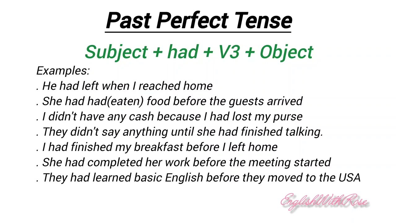 Past Perfect Tense in English | Hindi Explanation | had + V3 | English with Rose 