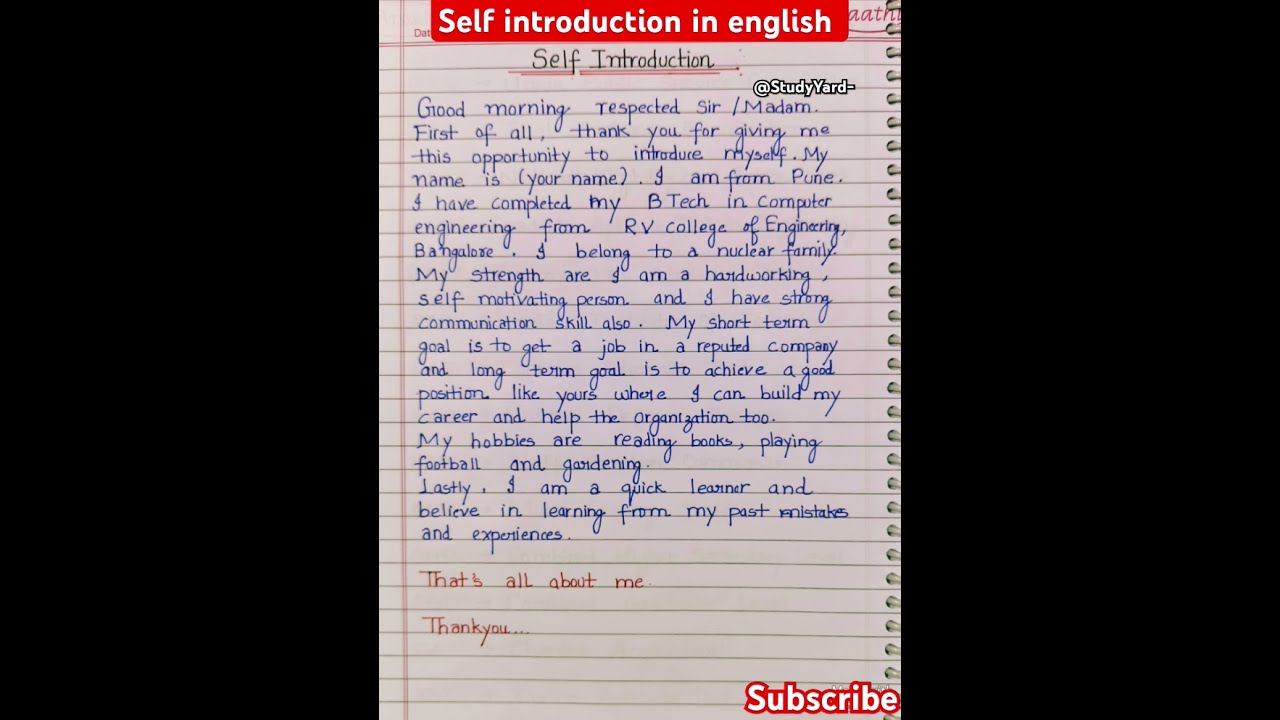 Self Introduction L In English For Interview