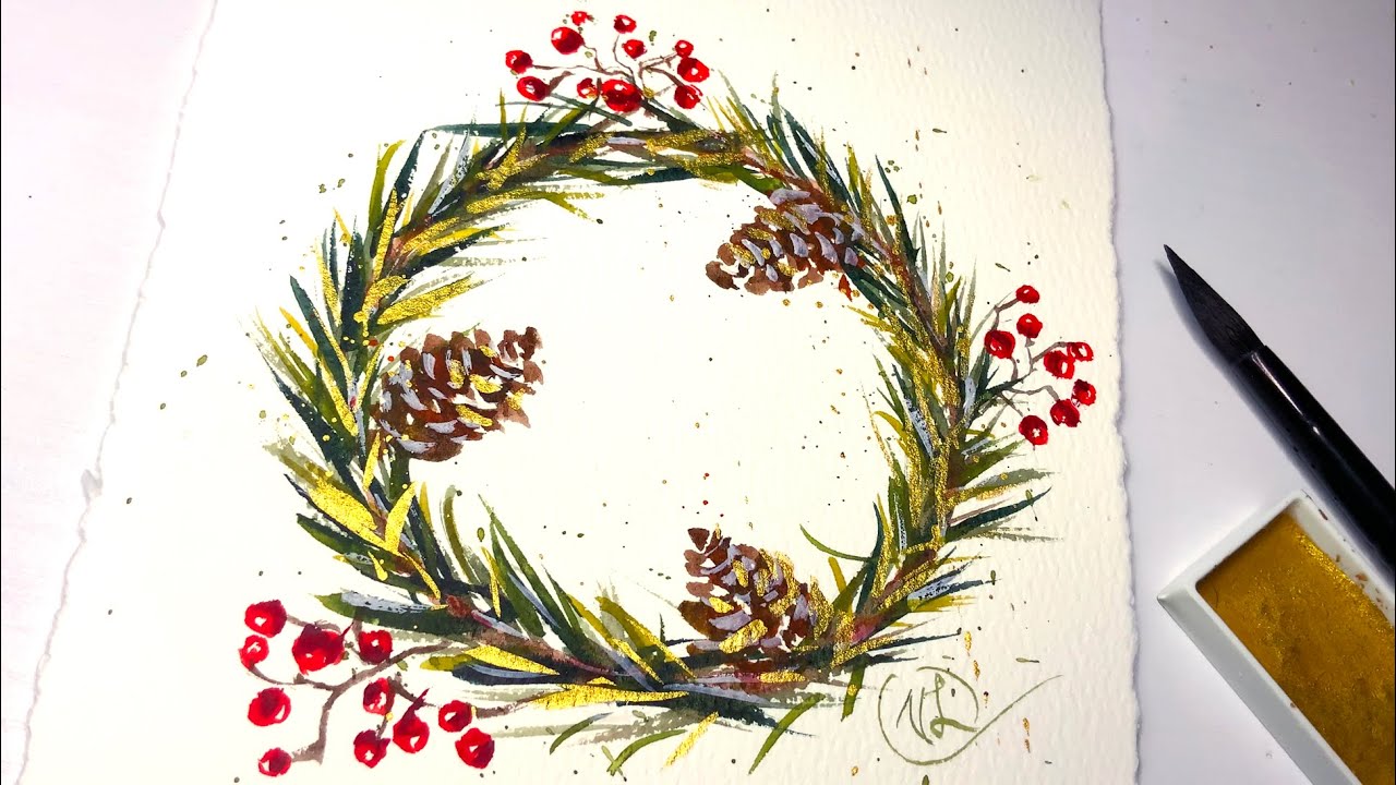 Easy Watercolor Christmas Wreath Tutorial | Step-by-Step Holiday ...