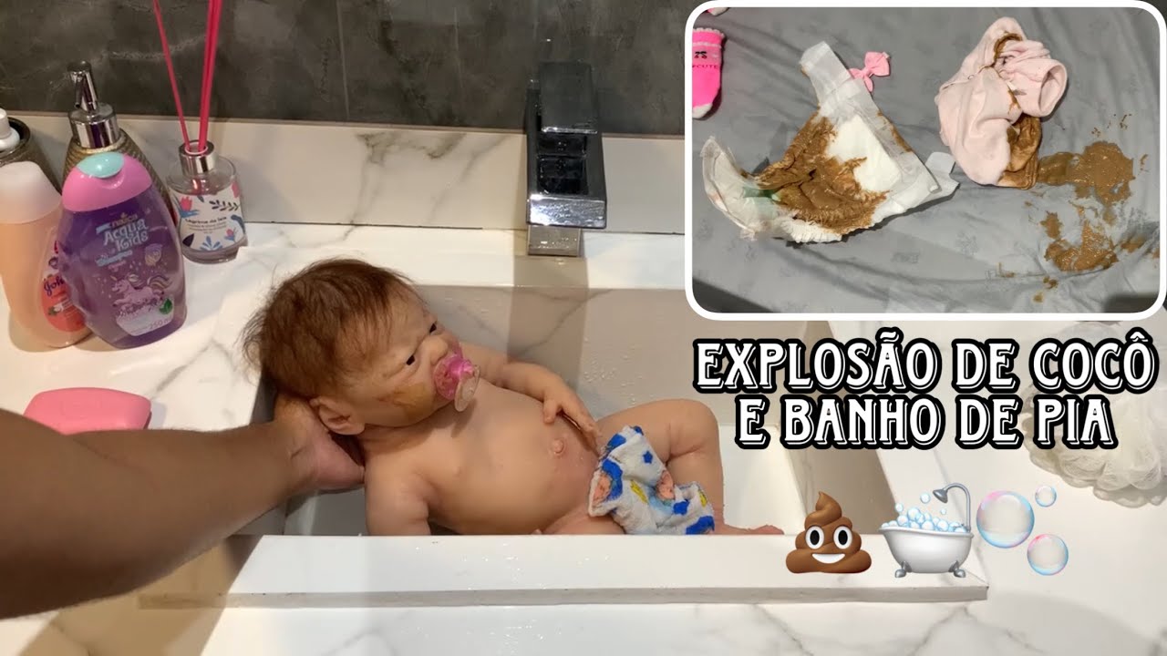 Ayla fez cocô em tudo 💩 + Banho de pia 🛁 | Bebê reborn de silicone | Gabi reborn
