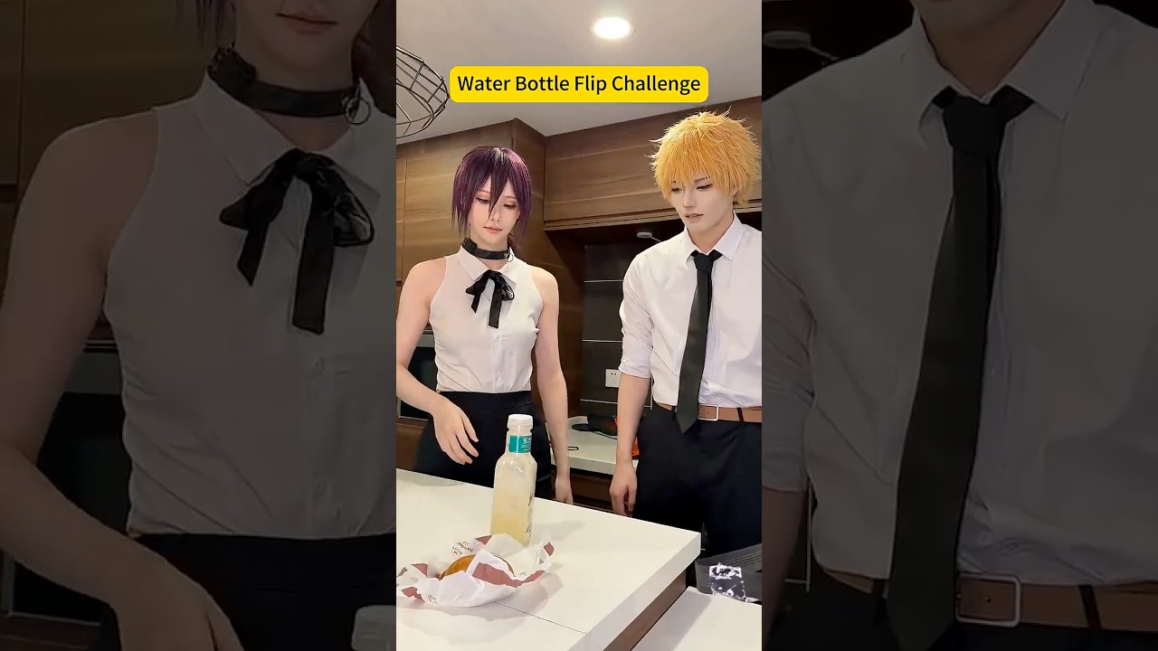 Water Bottle Flip Challenge😊 #anime #game #fyp #chainsawman #power #denji  #cosplay #cosplayer #girl