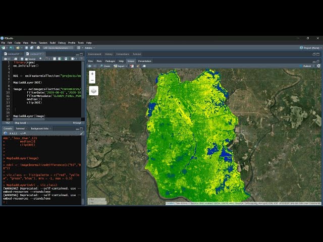 How to calculate NDWI in R | Calculate NDWI with R by Sentinel-2 satellite imagery using rgee class=