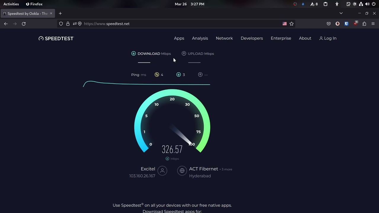 Excitel 300 Mbps Speedtest (Hyderabad)