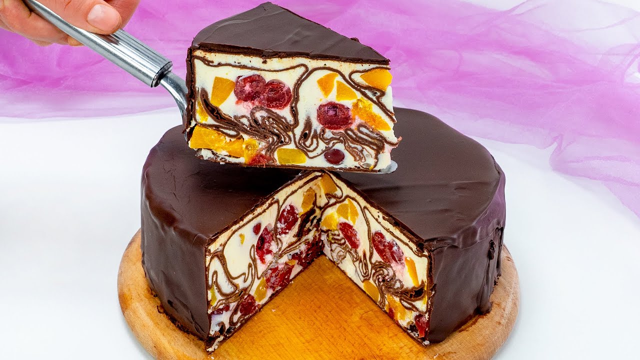 Выглядит потрясающе! Торт из блинов с вишней и персиками. Без выпечки