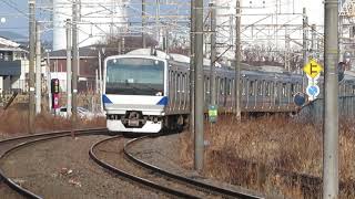 常磐線　E531系K451+K461編成　554M　普通 土浦 行　岩間～友部　野球場踏切　通過　2020.12.30