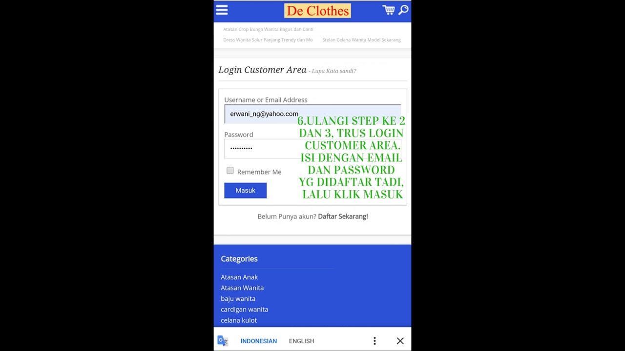Cara Register Website www.declothes.com - Baju Import Murah
