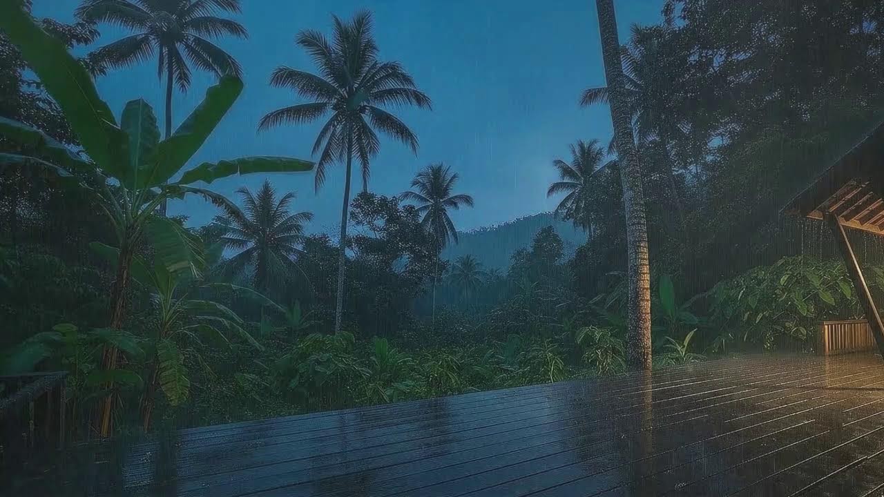 Sleep Faster with Gentle Rain Sounds and Rolling Thunder Echo at Wooden Cabin Terrace 🌧️