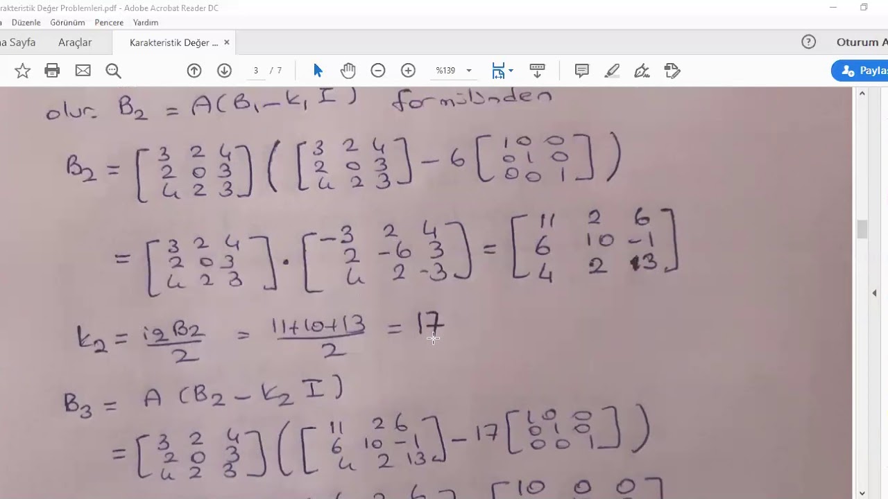 17. Karakteristik değer problemleri Faddiev-Leverrier ve Vianello Metodu (Sayısal Analiz dersi)