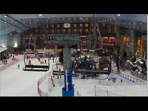 HD Ski Dubai — Entire Ski Lift Ride Up and Down Mall of Emirates UAE Avalanche Cafe