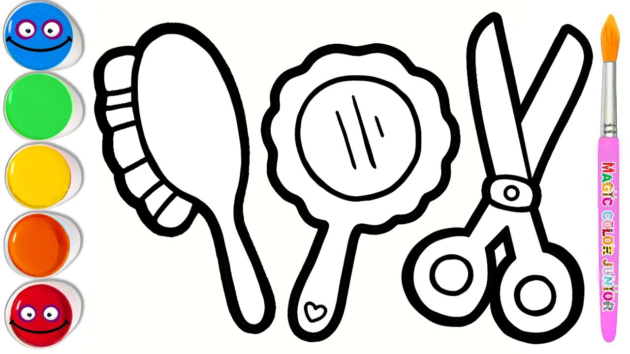 How To Draw Comb, Mirror and Scissors | Easy Step By Step Tutorial