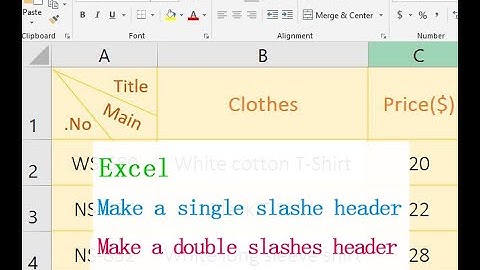 How to put slash in Excel to make a single slashe or double slashes header of table