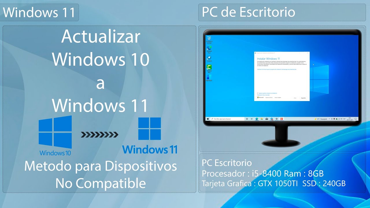 Como Actualizar de Windows 10 a Windows 11 en PC No Compatible - YouTube