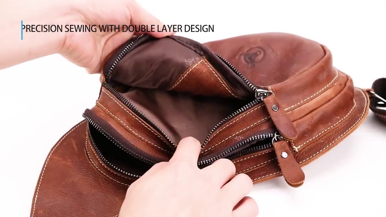 Leather Crossbody Bag for Men Messenger Crazy Horse Leather Chest Bag Casual Shoulder Strap Pack