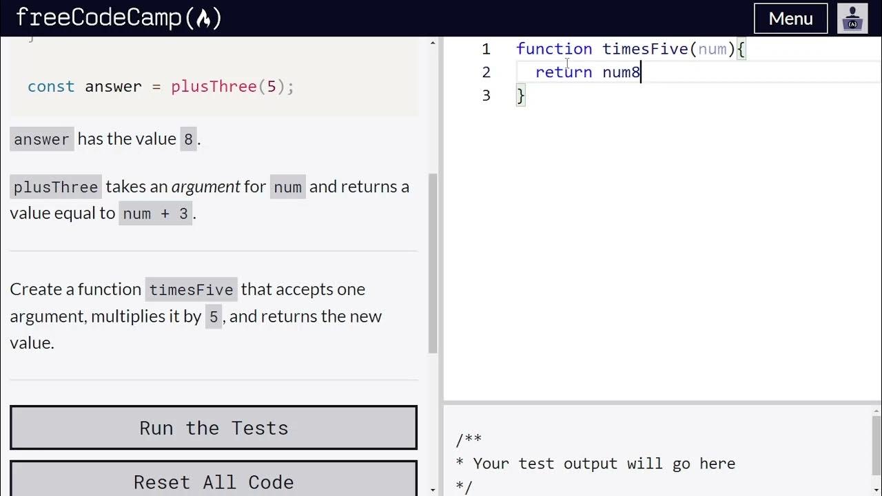 Return a value from a function using return - freeCodeCamp | Video 51 ...