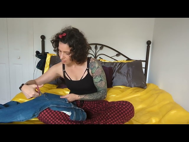 ASMR | Ripping Blue Jeans on My Bed | Scratching Material Sounds | Tearing and Cutting Fabric Sound