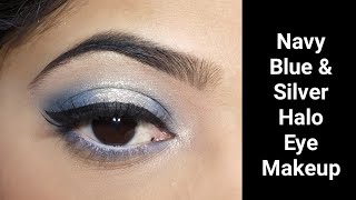 Navy Blue & Silver Halo Eye Makeup #Shorts