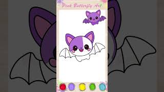 Bat Halloween Drawing and Coloring Animations for Kids Toddlers #pinkbutterflyart #halloween #shorts