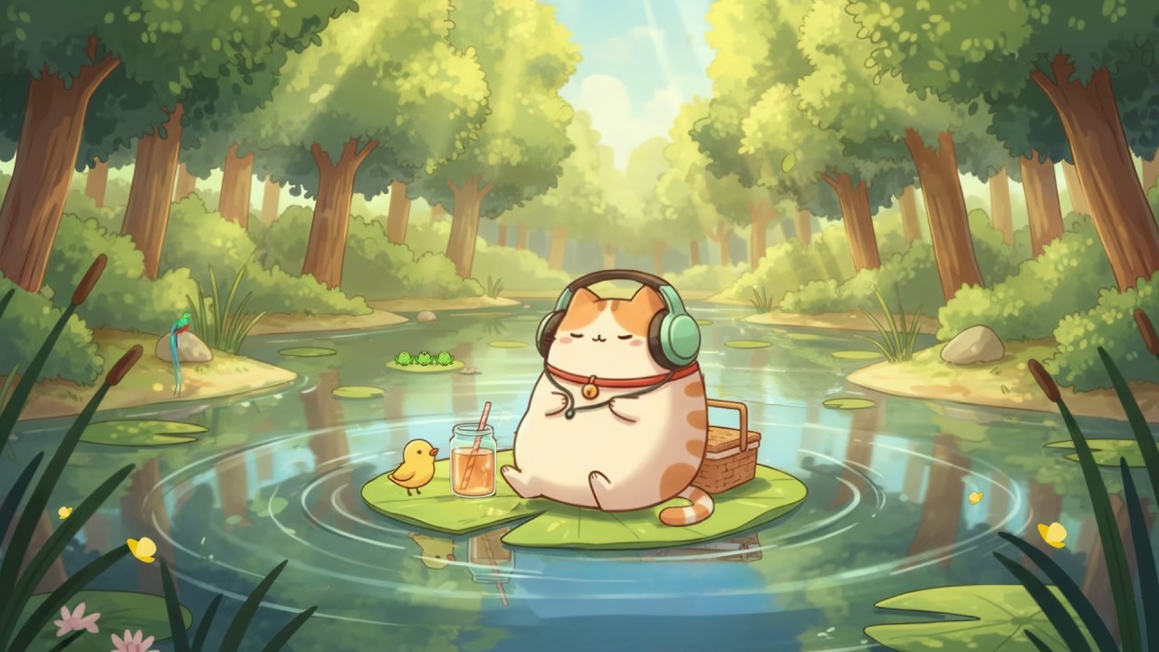 Relaxing on a Lily Pad Milky's Cat 🍃 Forest Nature Lofi Cat 🎧 Chill Beats to Study & Relax