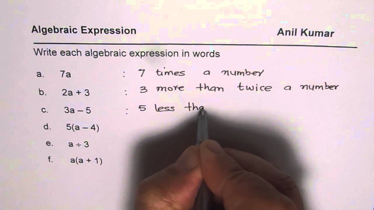 How To Write Algebraic Expressions In Words And Phrases Youtube