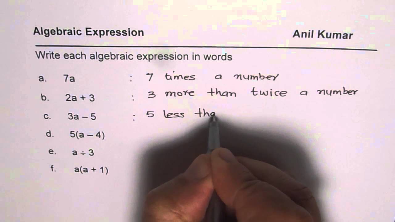 How To Write Algebraic Expressions In Words And Phrases YouTube