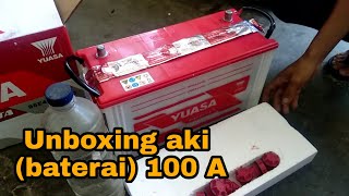 AKI TRUK GS ASTRA 100 AMPERE BERAPA VOLT ?? ‼️ - RIVIEW UNBOXING AKI BARU SIZE JUMBO