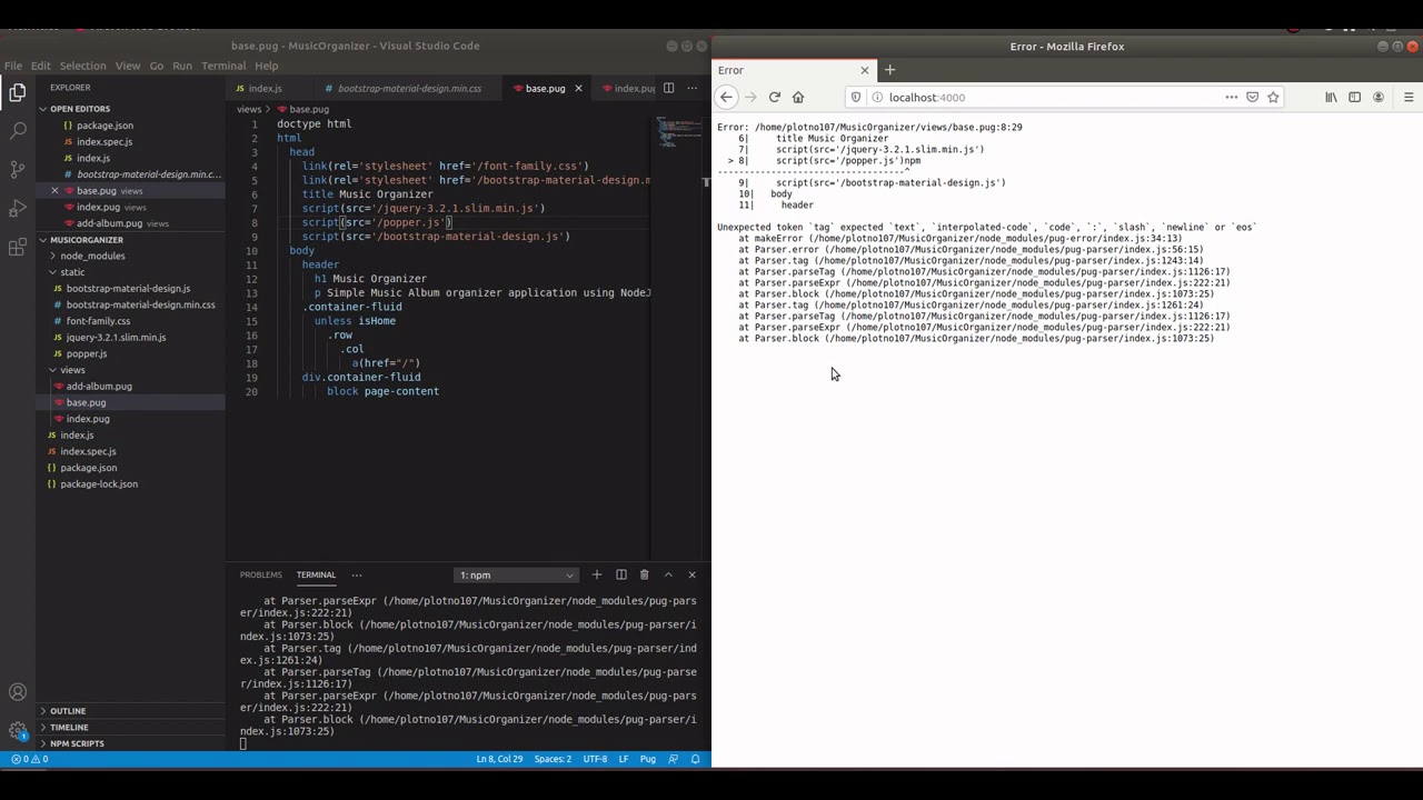 Music Organizer Application Development Part 6 | More with Pug for pages 
