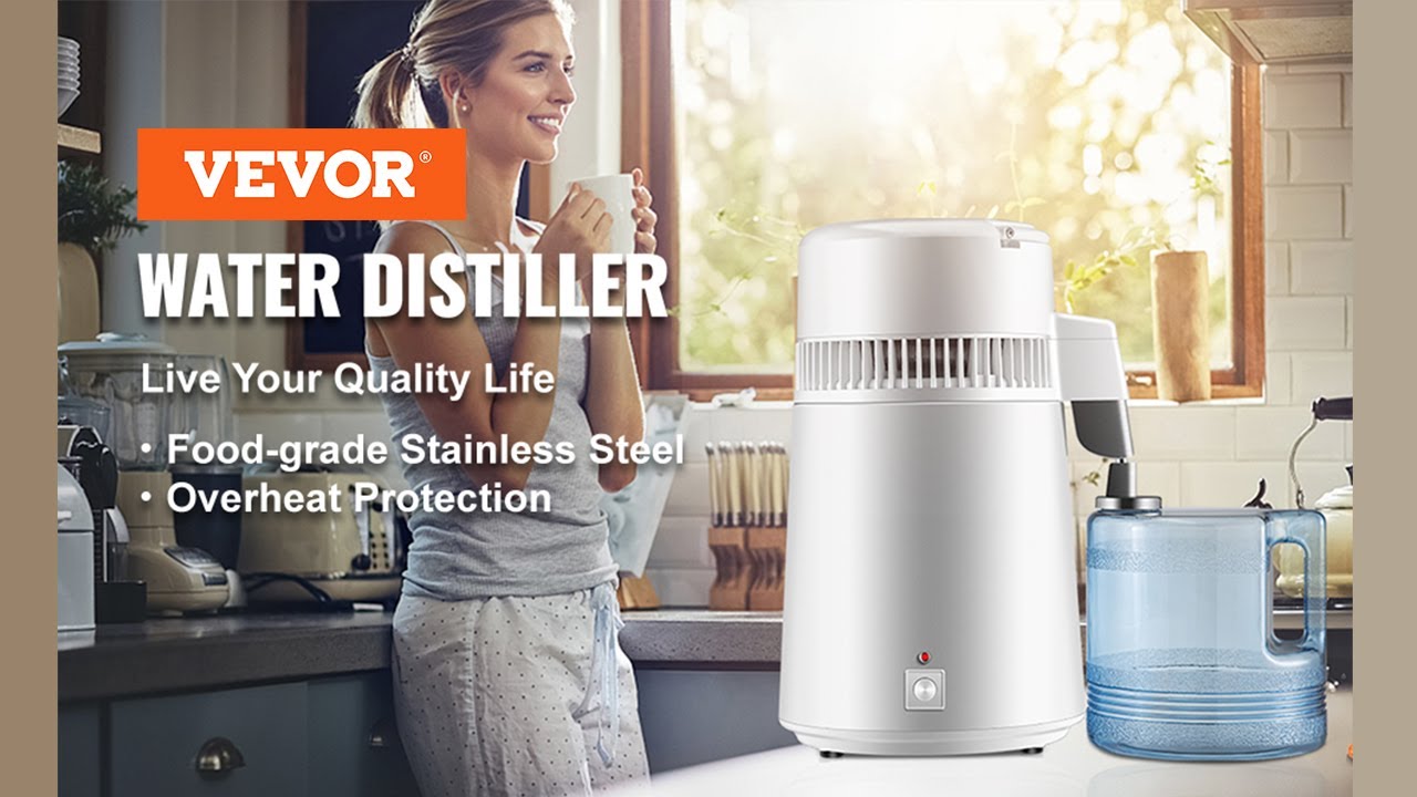 VEVORbrand Pure Water Distiller 750W, Purifier Filter Fully Upgraded with  Handle 1.1 Gal /4L, BPA Free Container, Perfect for Home Use, White