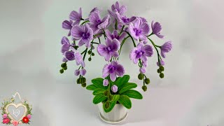 Cách làm hoa Chậu Lan Hồ Điệp đơn giản bằng kẽm nhung - How to make Phalaenopsis orchids ! #hms2