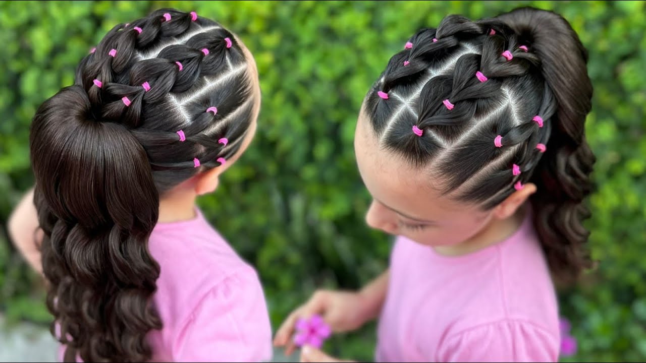 Hermoso peinado para niñas 👧🏻 💕 con ligas y trenza through