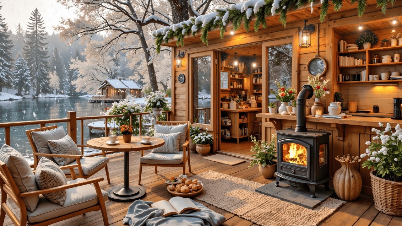 Без Рекламы | Уютная Атмосфера Кофейни С Мягкой Джазовой Фоновой Музыкой ⛄Прохладное Зимнее Утро ...